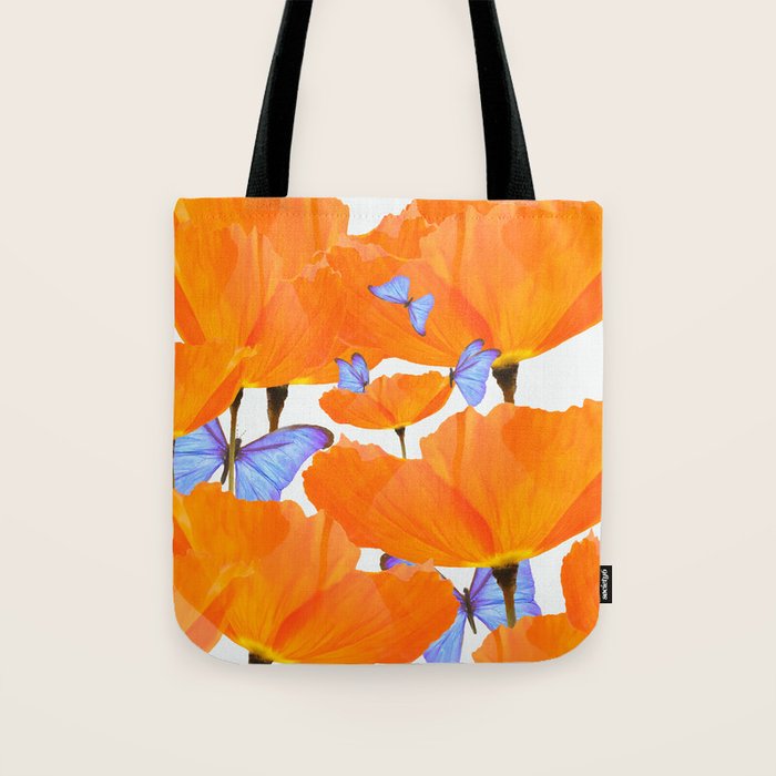 Poppies And Butterflies White Background #decor #society6 #buyart Tote Bag Gallery Image 1