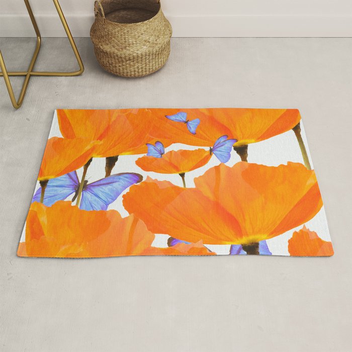 Poppies And Butterflies White Background #decor #society6 #buyart Rug Gallery Image 1