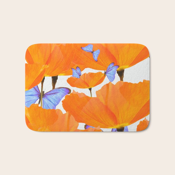 Poppies And Butterflies White Background #decor #society6 #buyart Bath Mat Gallery Image 1