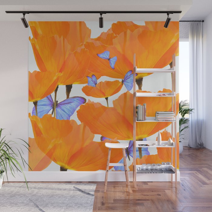 Poppies And Butterflies White Background #decor #society6 #buyart Wall Mural Gallery Image 1