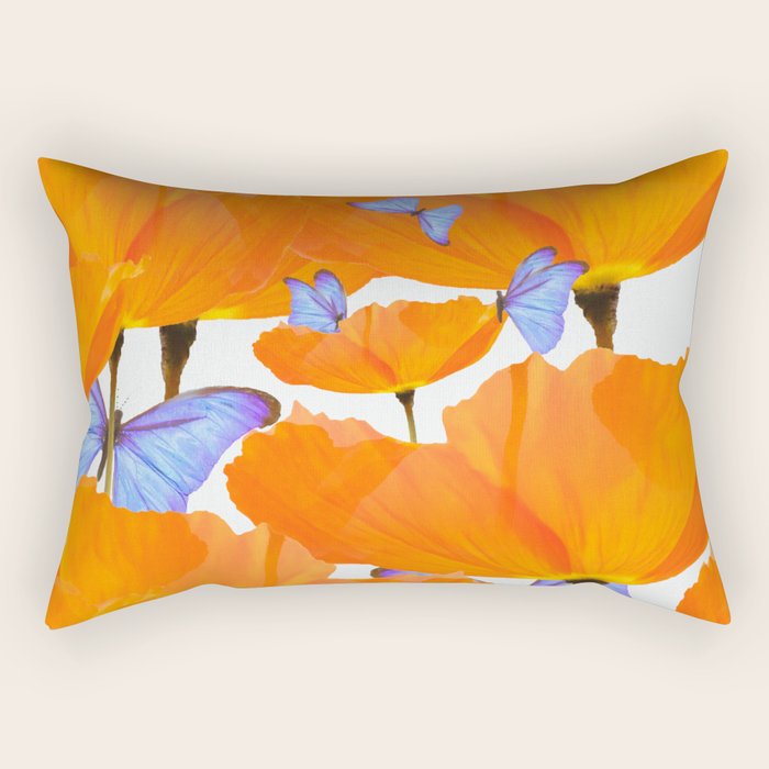 Poppies And Butterflies White Background #decor #society6 #buyart Rectangular Pillow Gallery Image 1