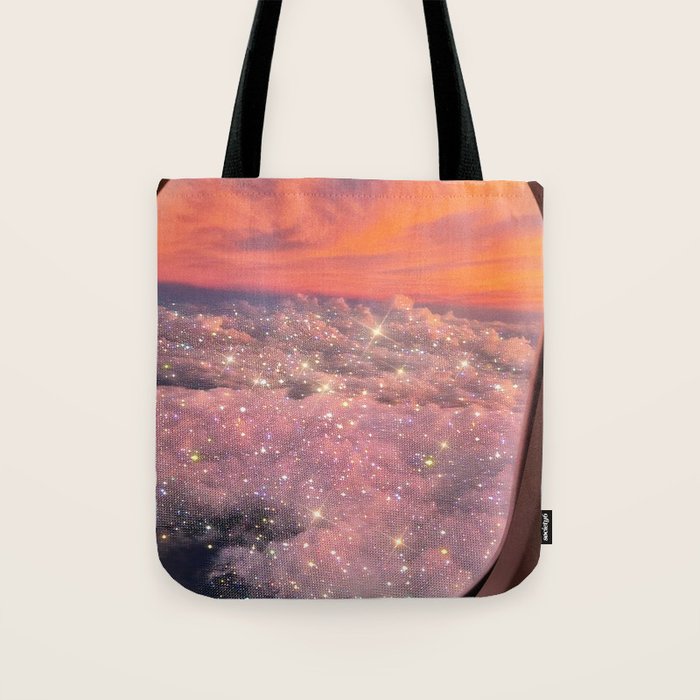 SHINING SKY | plane | illuminator | fly | freedom | travel | clouds | pink | cute | glitter | bling Tote Bag Gallery Image 1