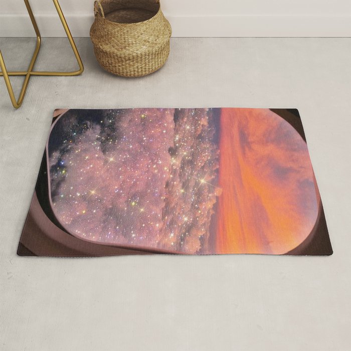SHINING SKY | plane | illuminator | fly | freedom | travel | clouds | pink | cute | glitter | bling Rug Gallery Image 1