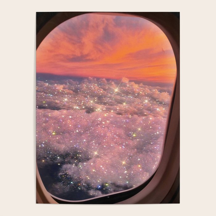 SHINING SKY | plane | illuminator | fly | freedom | travel | clouds | pink | cute | glitter | bling Poster Gallery Image 4