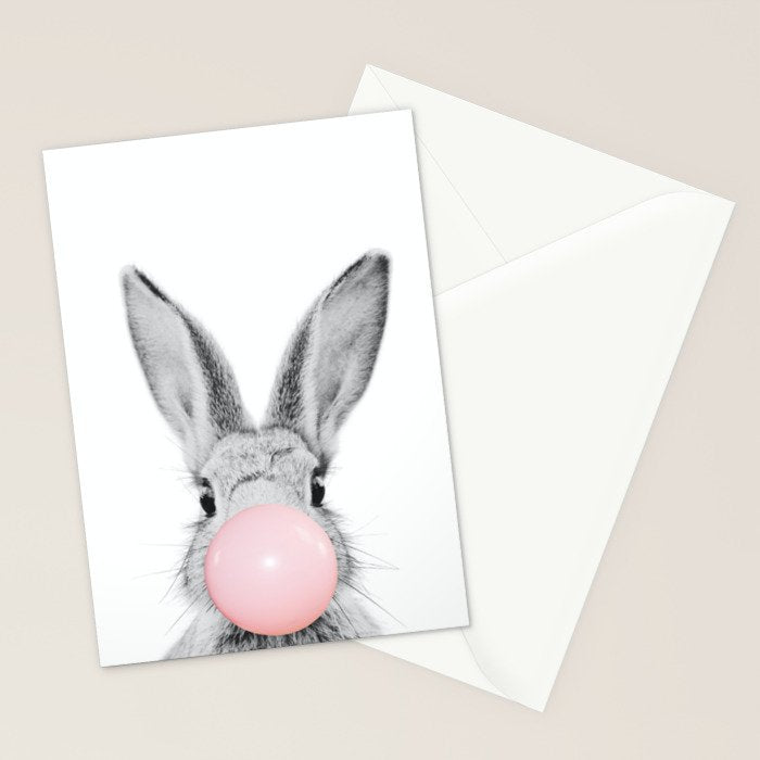 Rabbit Gum Print, Nursery Wall Art, Rabbit Poster, Bubblegum Art Stationery Card Gallery Image 2