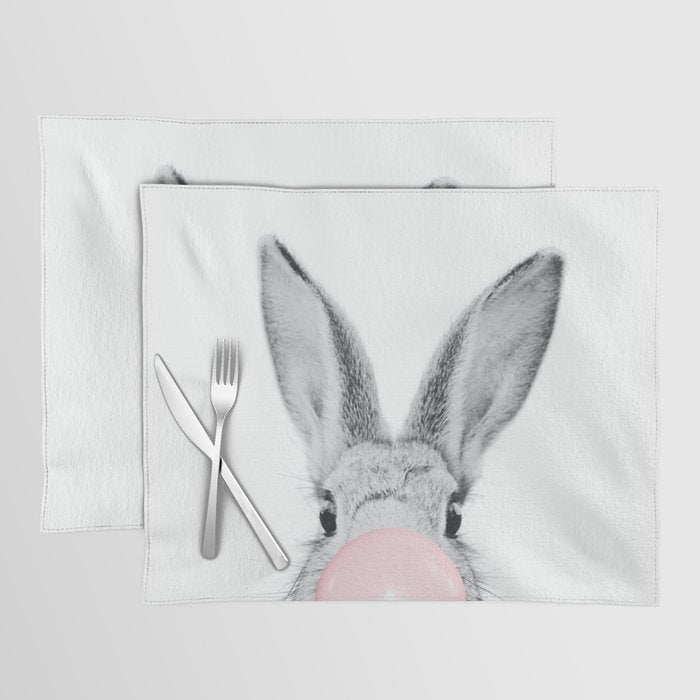 Rabbit Gum Print, Nursery Wall Art, Rabbit Poster, Bubblegum Art Placemat Gallery Image 1