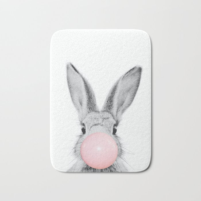 Rabbit Gum Print, Nursery Wall Art, Rabbit Poster, Bubblegum Art Bath Mat Gallery Image 1