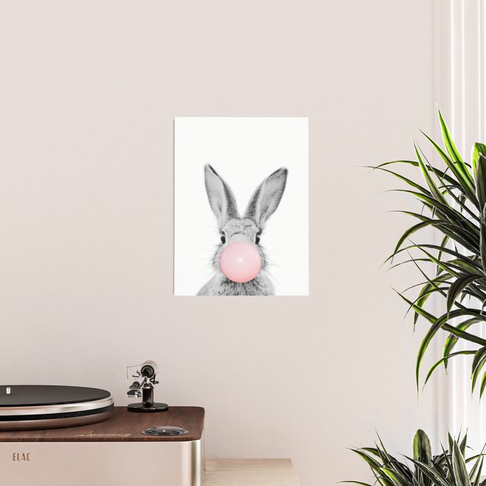 Rabbit Gum Print, Nursery Wall Art, Rabbit Poster, Bubblegum Art Poster Gallery Image 2