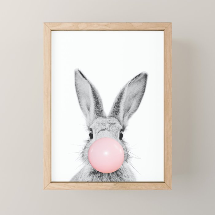 Rabbit Gum Print, Nursery Wall Art, Rabbit Poster, Bubblegum Art Mini Art Print Gallery Image 1