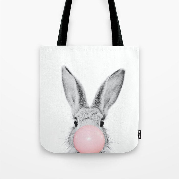 Rabbit Gum Print, Nursery Wall Art, Rabbit Poster, Bubblegum Art Tote Bag Gallery Image 1