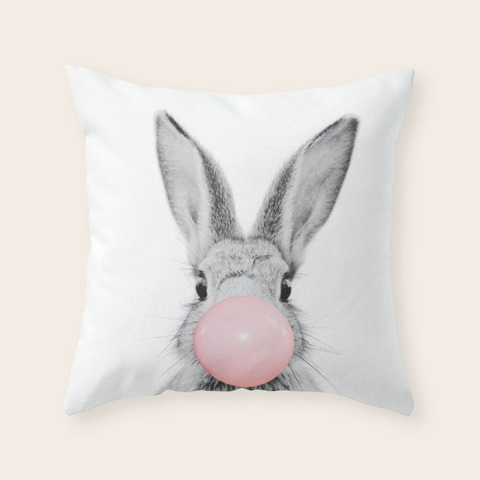Rabbit Gum Print, Nursery Wall Art, Rabbit Poster, Bubblegum Art Throw Pillow Gallery Image 6