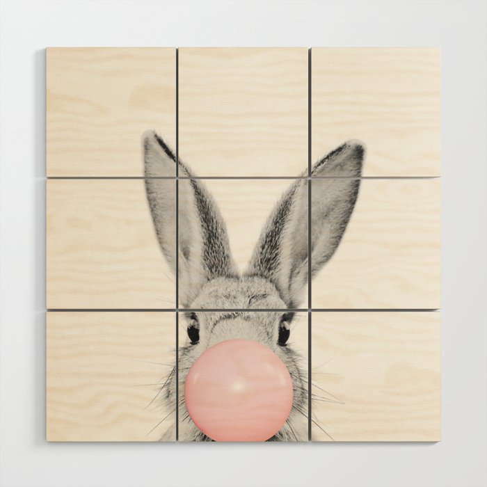 Rabbit Gum Print, Nursery Wall Art, Rabbit Poster, Bubblegum Art Wood Wall Art
