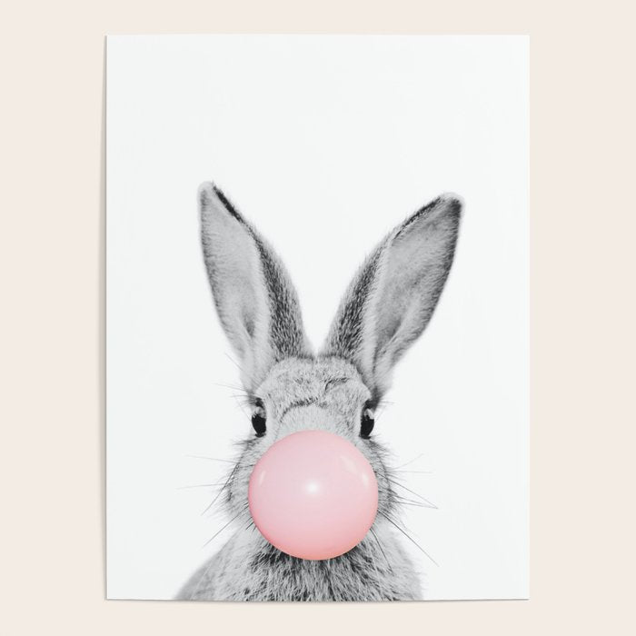 Rabbit Gum Print, Nursery Wall Art, Rabbit Poster, Bubblegum Art Poster Gallery Image 4