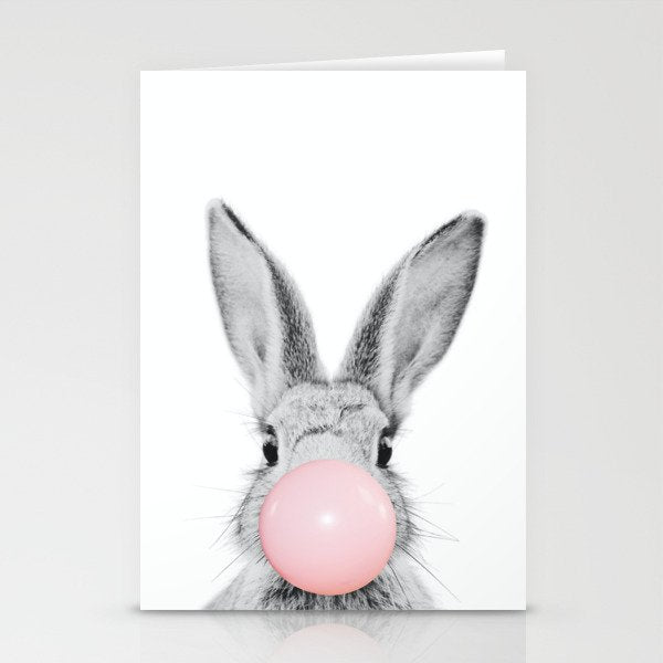 Rabbit Gum Print, Nursery Wall Art, Rabbit Poster, Bubblegum Art Stationery Card Gallery Image 1