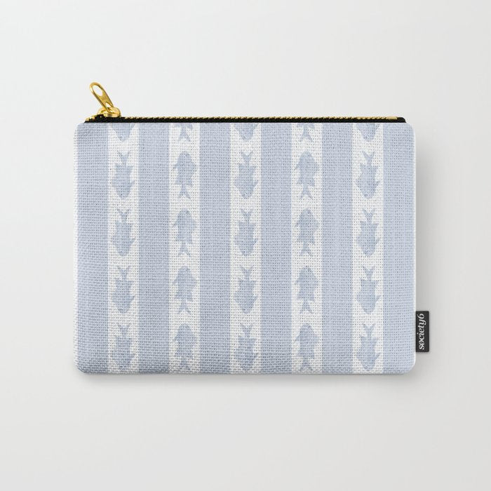 Coastal Fish Stripes Nostalgic Pattern in Light Blue and White Carry All Pouch Gallery Image 1