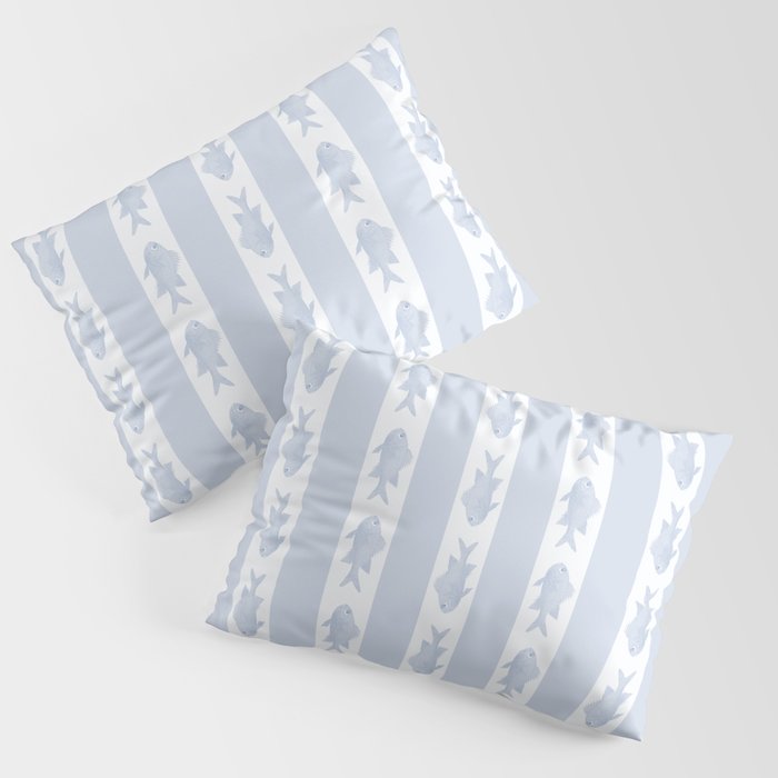 Coastal Fish Stripes Nostalgic Pattern in Light Blue and White Pillow Sham Gallery Image 1