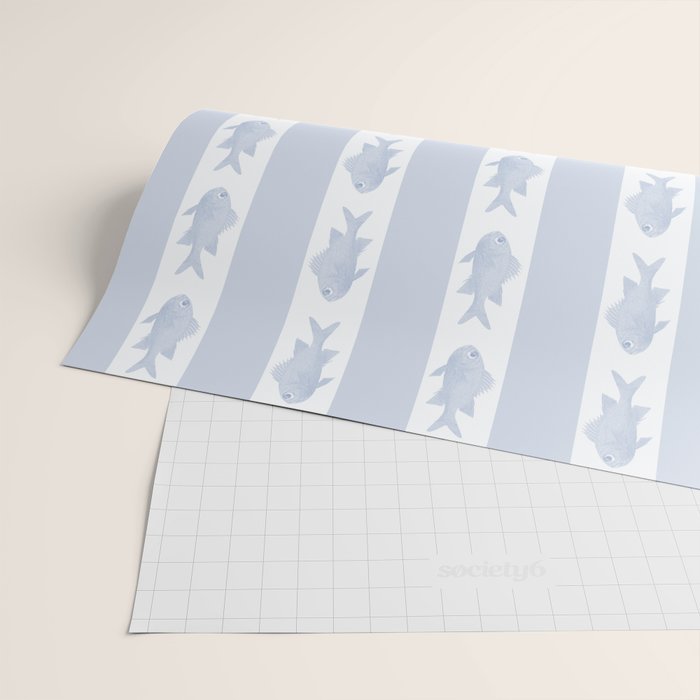 Coastal Fish Stripes Nostalgic Pattern in Light Blue and White Wrapping Paper Gallery Image 2