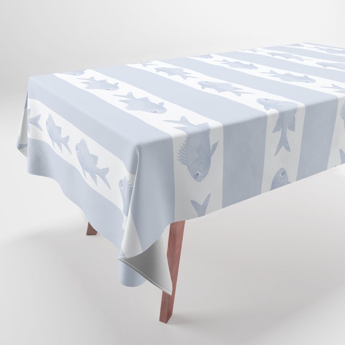 Coastal Fish Stripes Nostalgic Pattern in Light Blue and White Tablecloth Gallery Image 1