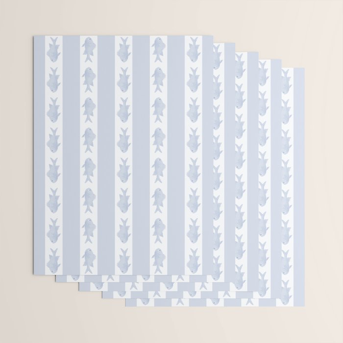 Coastal Fish Stripes Nostalgic Pattern in Light Blue and White Wrapping Paper Gallery Image 3