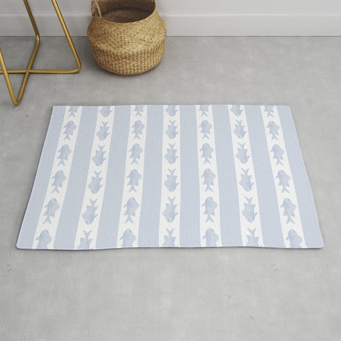 Coastal Fish Stripes Nostalgic Pattern in Light Blue and White Rug Gallery Image 1