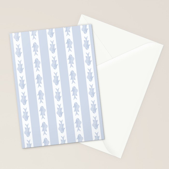 Coastal Fish Stripes Nostalgic Pattern in Light Blue and White Stationery Card Gallery Image 2