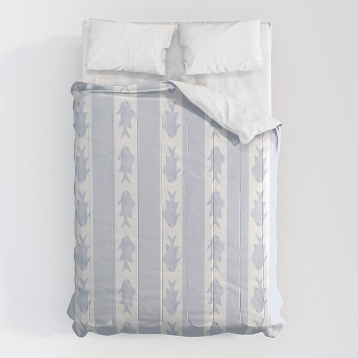 Coastal Fish Stripes Nostalgic Pattern in Light Blue and White Comforter Gallery Image 6