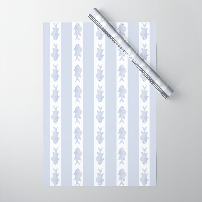Coastal Fish Stripes Nostalgic Pattern in Light Blue and White Wrapping Paper Gallery Image 1