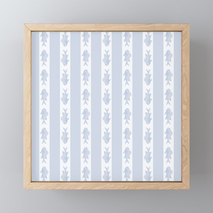 Coastal Fish Stripes Nostalgic Pattern in Light Blue and White Mini Art Print Gallery Image 1