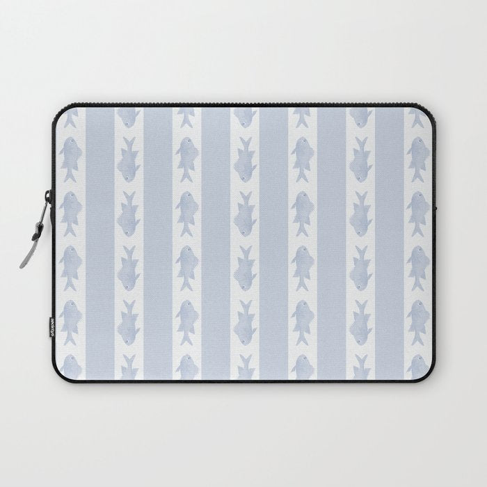 Coastal Fish Stripes Nostalgic Pattern in Light Blue and White Laptop Sleeve Gallery Image 1