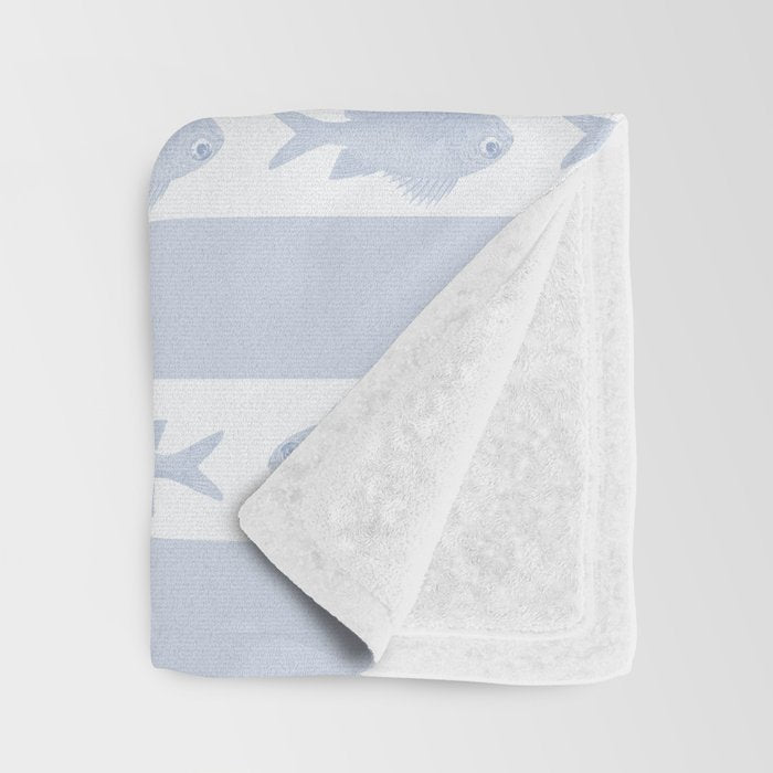 Coastal Fish Stripes Nostalgic Pattern in Light Blue and White Throw Blanket Gallery Image 3