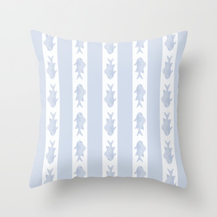 Coastal Fish Stripes Nostalgic Pattern in Light Blue and White Throw Pillow Gallery Image 6