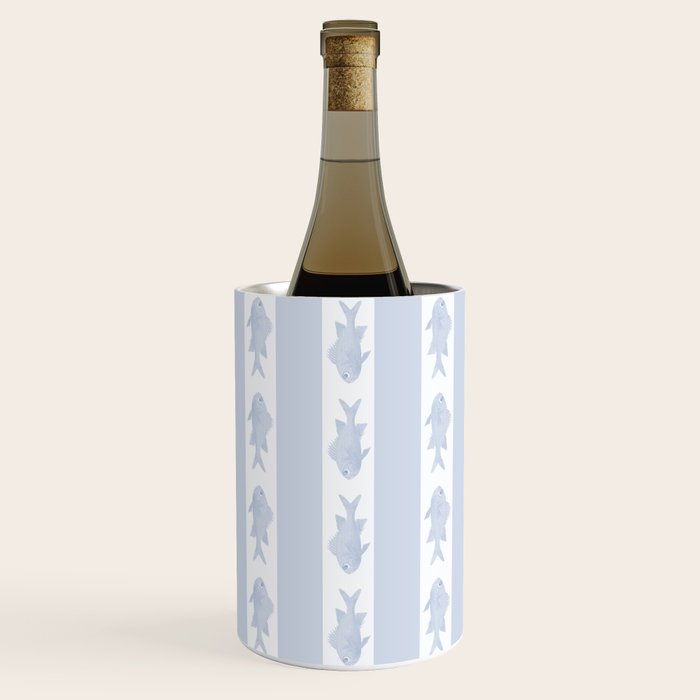 Coastal Fish Stripes Nostalgic Pattern in Light Blue and White Wine Chiller Gallery Image 1