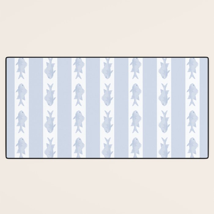 Coastal Fish Stripes Nostalgic Pattern in Light Blue and White Desk Mat Gallery Image 3