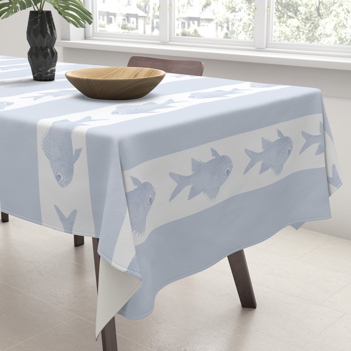 Coastal Fish Stripes Nostalgic Pattern in Light Blue and White Tablecloth Gallery Image 3