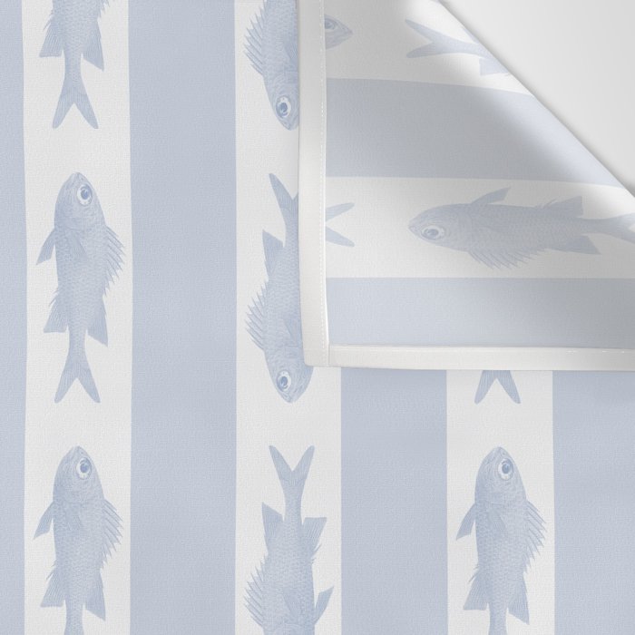 Coastal Fish Stripes Nostalgic Pattern in Light Blue and White Wall Tapestry Gallery Image 3
