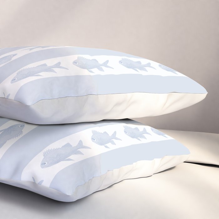 Coastal Fish Stripes Nostalgic Pattern in Light Blue and White Pillow Sham Gallery Image 3