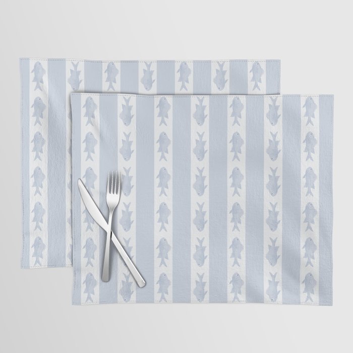 Coastal Fish Stripes Nostalgic Pattern in Light Blue and White Placemat Gallery Image 1