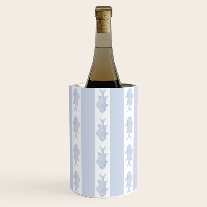 Coastal Fish Stripes Nostalgic Pattern in Light Blue and White Wine Chiller Gallery Image 2