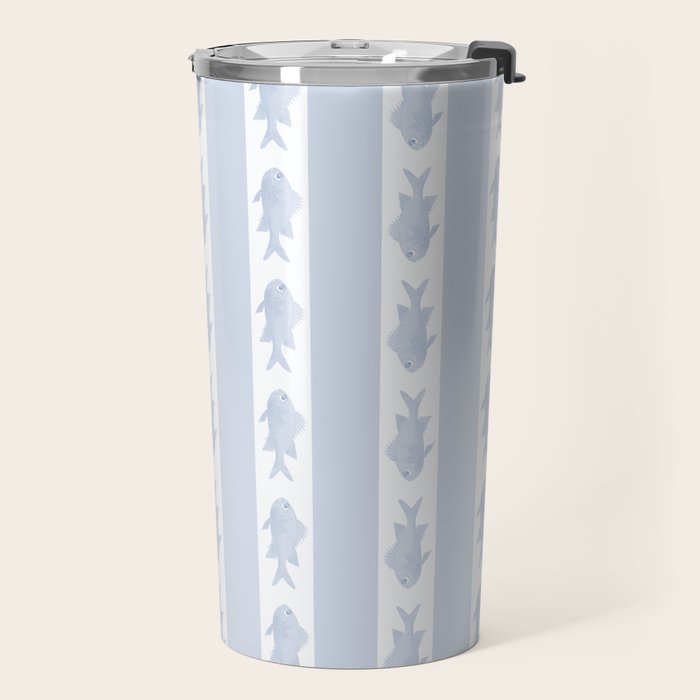 Coastal Fish Stripes Nostalgic Pattern in Light Blue and White Travel Mug Gallery Image 2