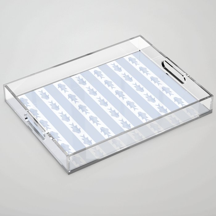 Coastal Fish Stripes Nostalgic Pattern in Light Blue and White Acrylic Tray Gallery Image 1