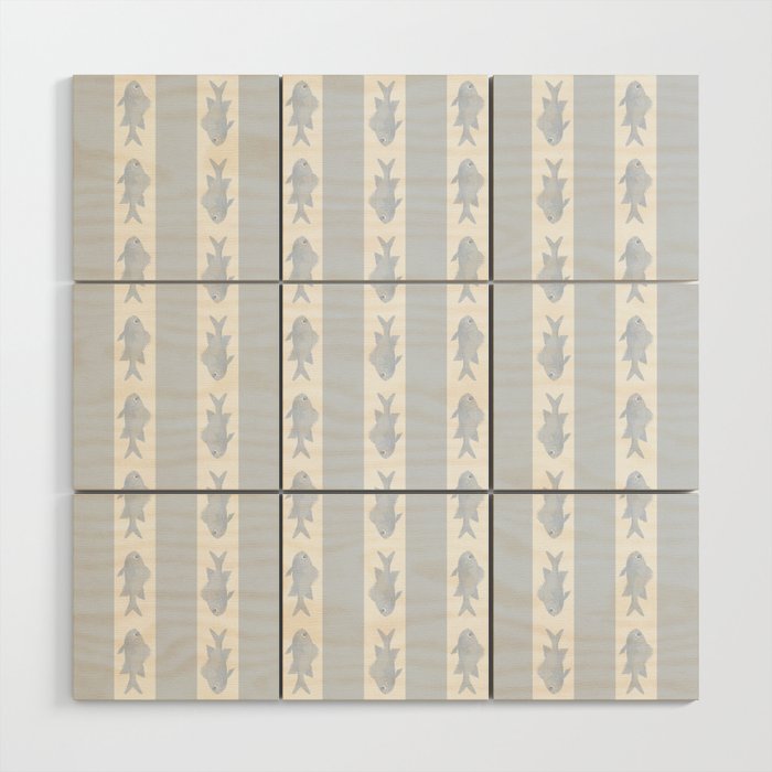 Coastal Fish Stripes Nostalgic Pattern in Light Blue and White Wood Wall Art Gallery Image 1