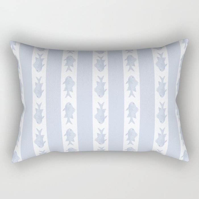 Coastal Fish Stripes Nostalgic Pattern in Light Blue and White Rectangular Pillow Gallery Image 1