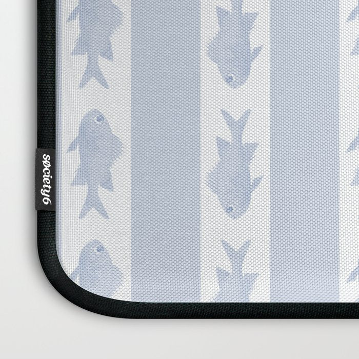 Coastal Fish Stripes Nostalgic Pattern in Light Blue and White Laptop Sleeve Gallery Image 3