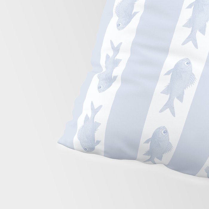 Coastal Fish Stripes Nostalgic Pattern in Light Blue and White Pillow Sham Gallery Image 4