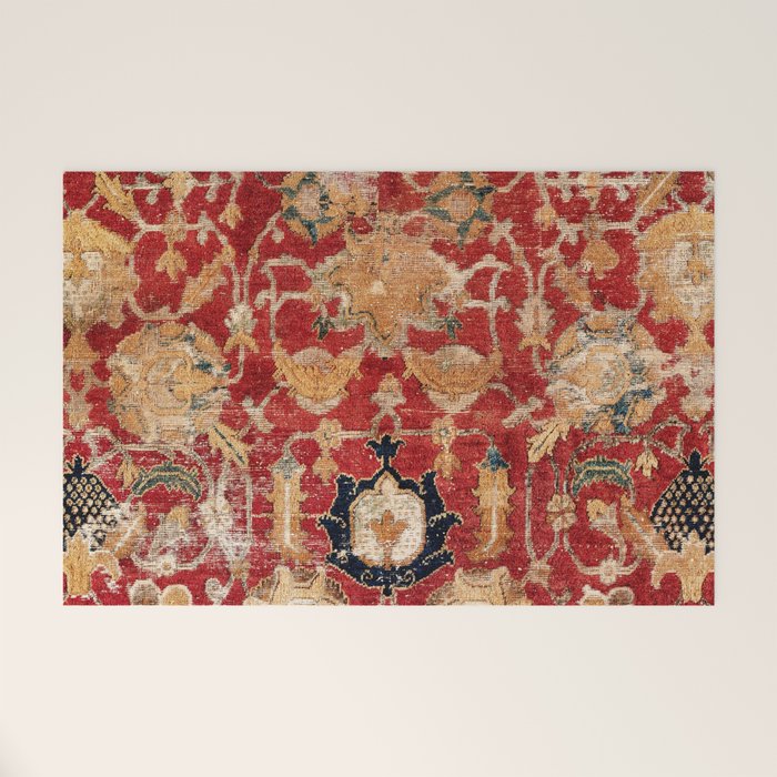 Indo Esfahan Central Persian Rug Fragment Print Welcome Mat Gallery Image 1