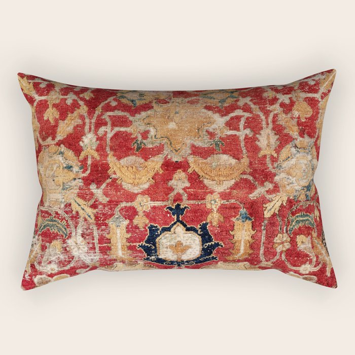 Indo Esfahan Central Persian Rug Fragment Print Rectangular Pillow Gallery Image 2