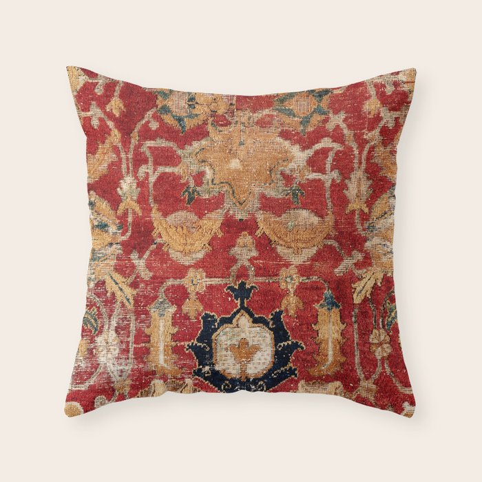 Indo Esfahan Central Persian Rug Fragment Print Throw Pillow Gallery Image 6