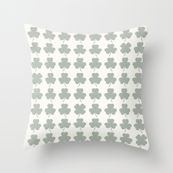 Clovers XXXIV Neutral Green Botanical Pattern Throw Pillow Gallery Image 1