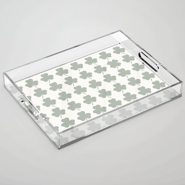 Clovers XXXIV Neutral Green Botanical Pattern Acrylic Tray Gallery Image 1
