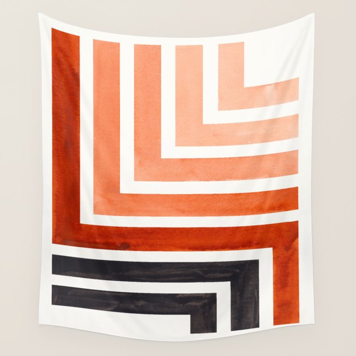 Burnt Sienna Mid Century Modern Watercolor Colorful Ancient Aztec Art Pattern Minimalist Geometric P Wall Tapestry Gallery Image 4